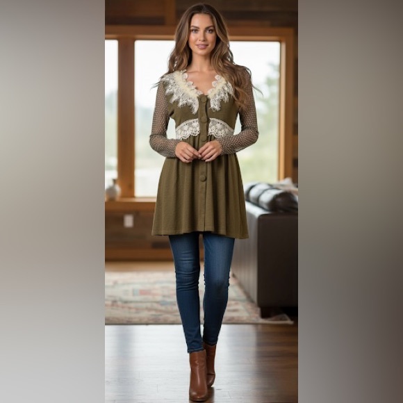 Anthropologie Sweaters - RARE Anthropologie x A'Reve Vintage-Inspired Lace & Feather Trim Cozy Cardigan T